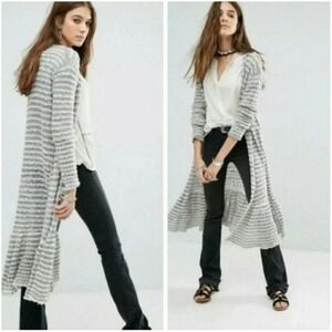 Free People smile like you mean it Open Front Cardigan Duster Grey White Size